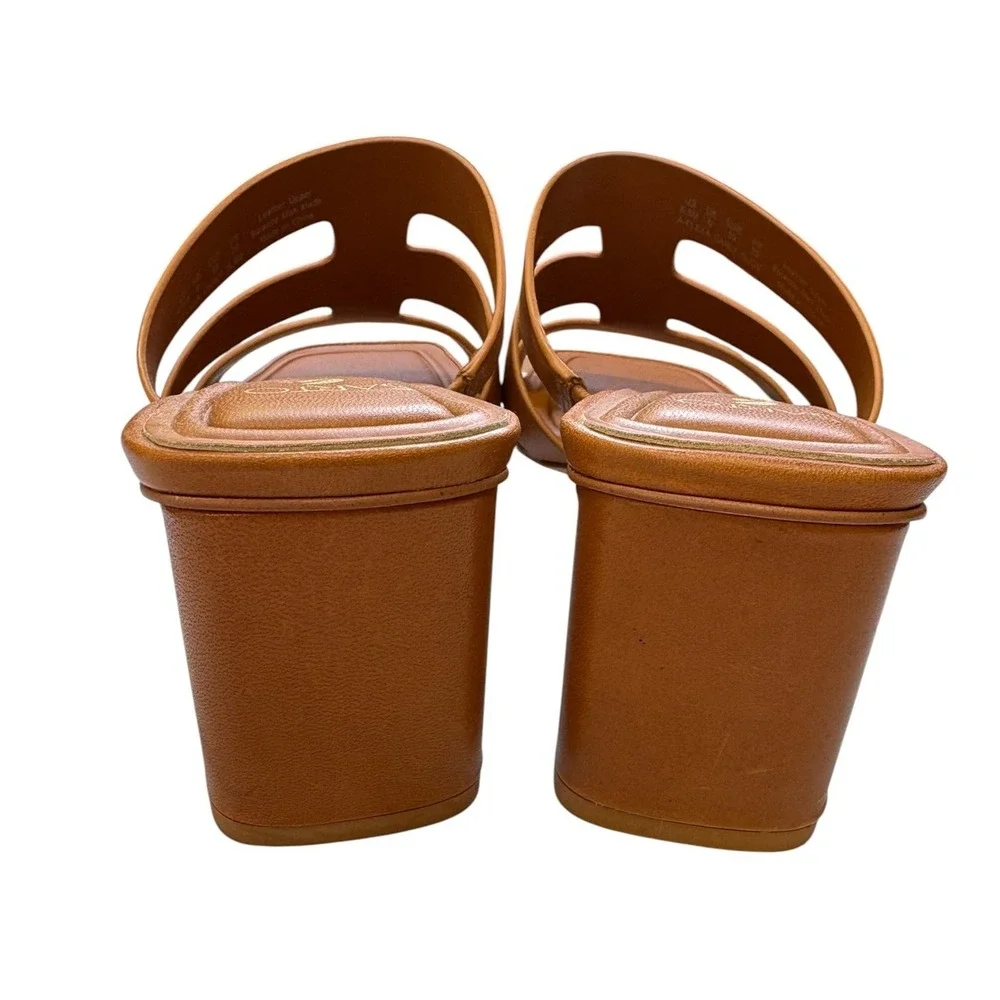 Sarto Flexa Carly Heeled Slide Sandals Cognac Square Toe Block Heel Mule 8.5